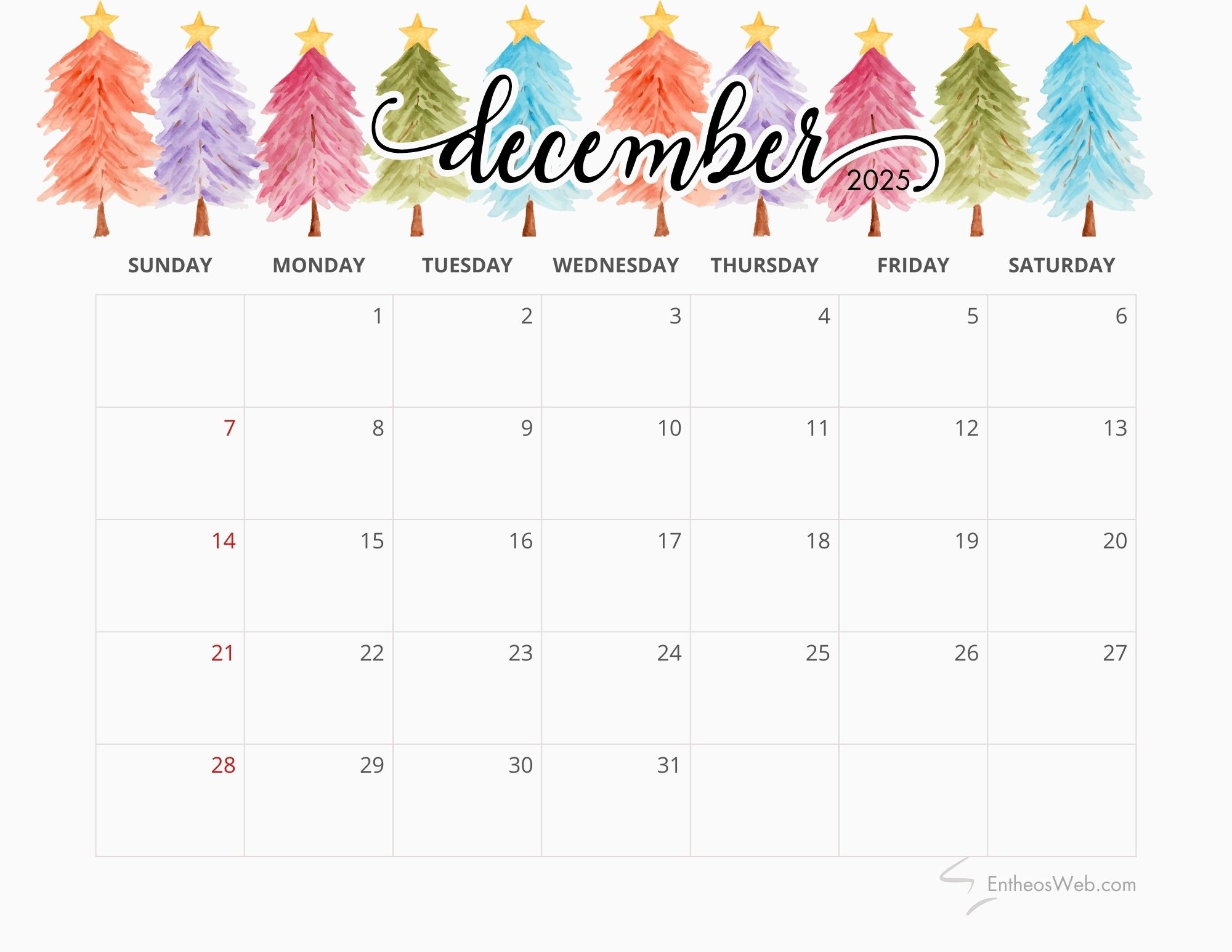 blank december 2025 calendar