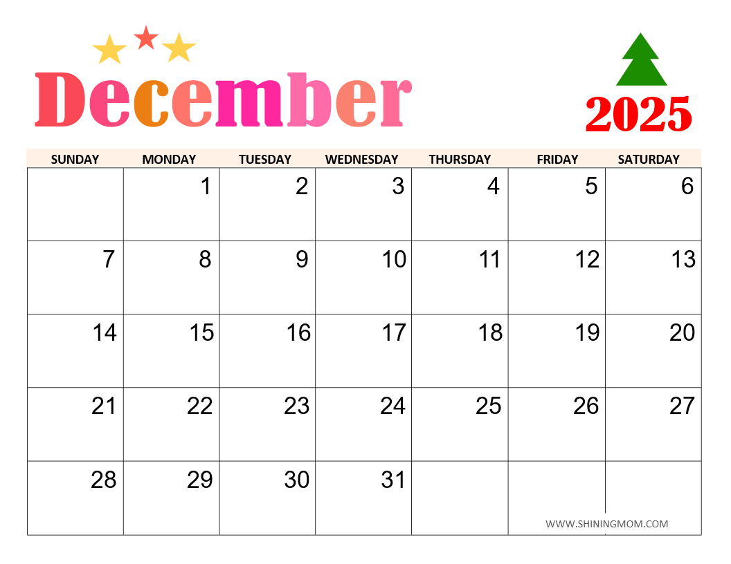 blank calendar template december 2025