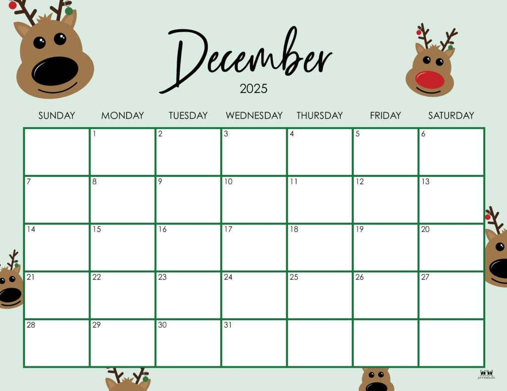 blank calendar template december 2025 printable
