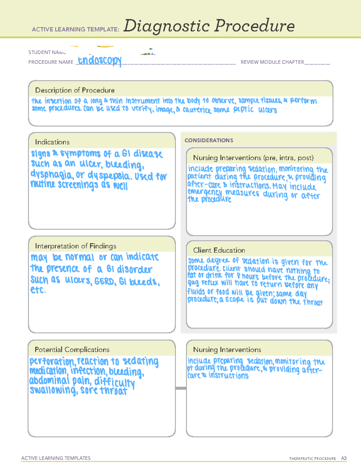 Diagnostic Procedure Endoscopy ACTIVE LEARNING TEMPLATES THERAPEUTIC PROCEDURE A Diagnostic Studocu