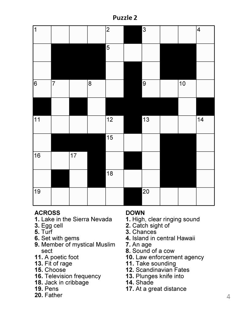 printable crosswords for young adults
