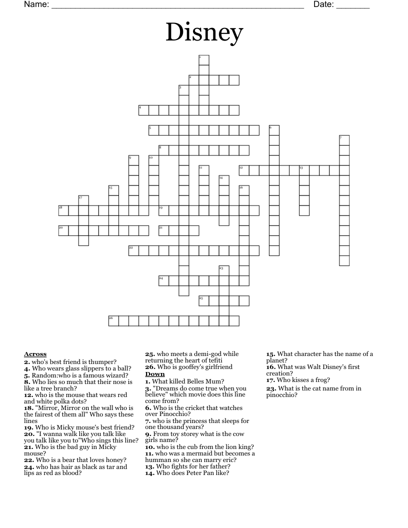 printable cartoon crossword puzzles