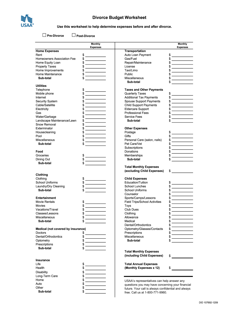 divorce asset worksheet excel