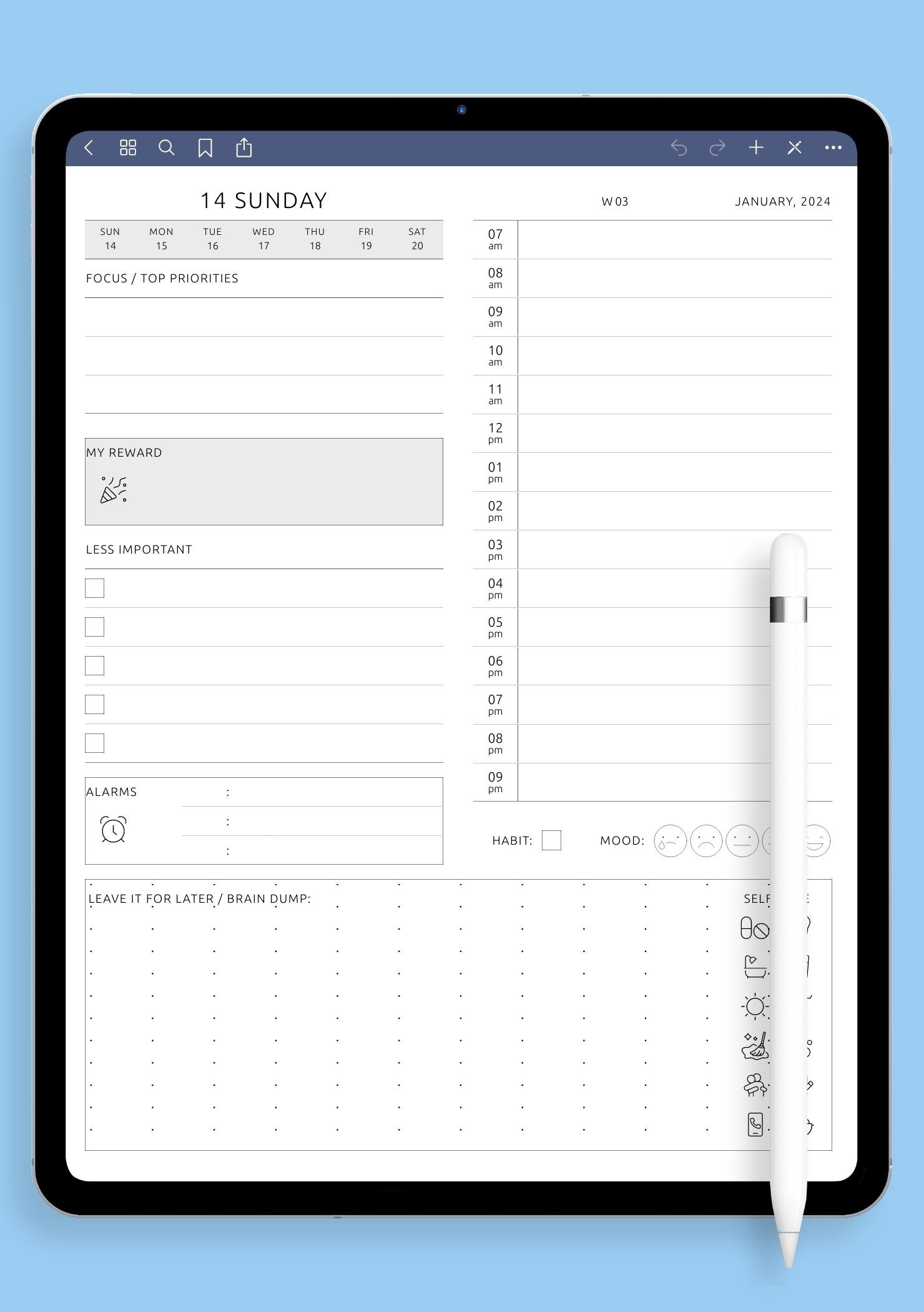 adhd daily planner template