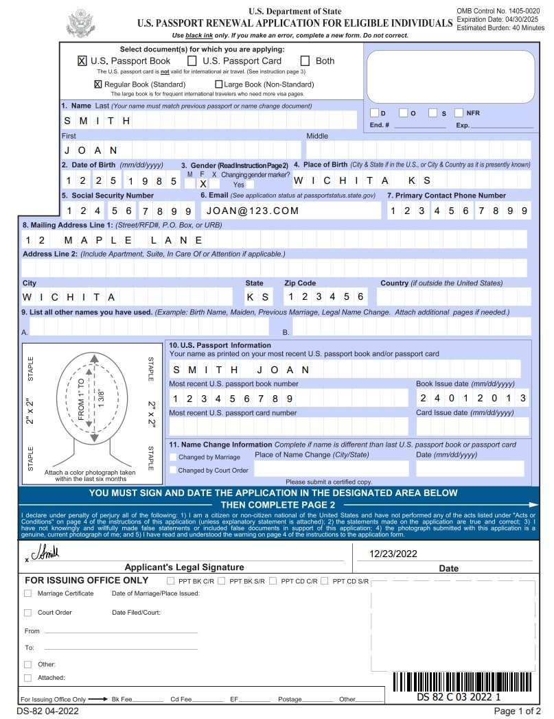 printable us passport application form