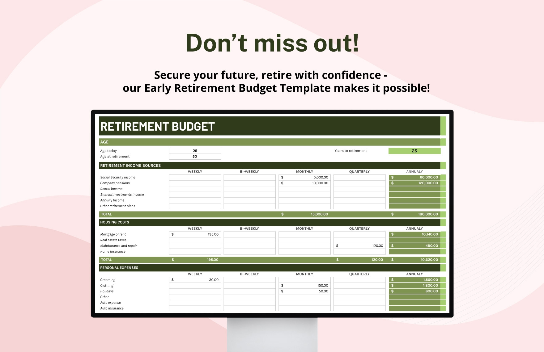 retirement budget worksheet excel