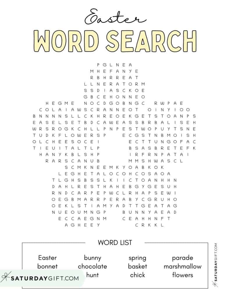 Easter Word Search Cute Free Printables SaturdayGift