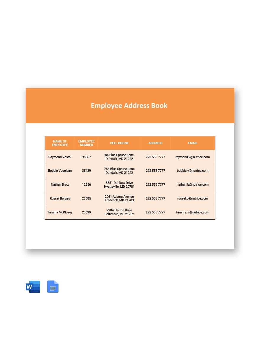address book template google sheets