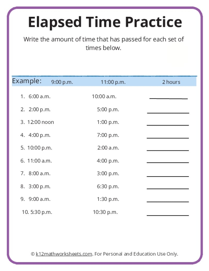 Elapsed Time Worksheets K12 Math Worksheets Elapsed Time Worksheets K12 Math Worksheets