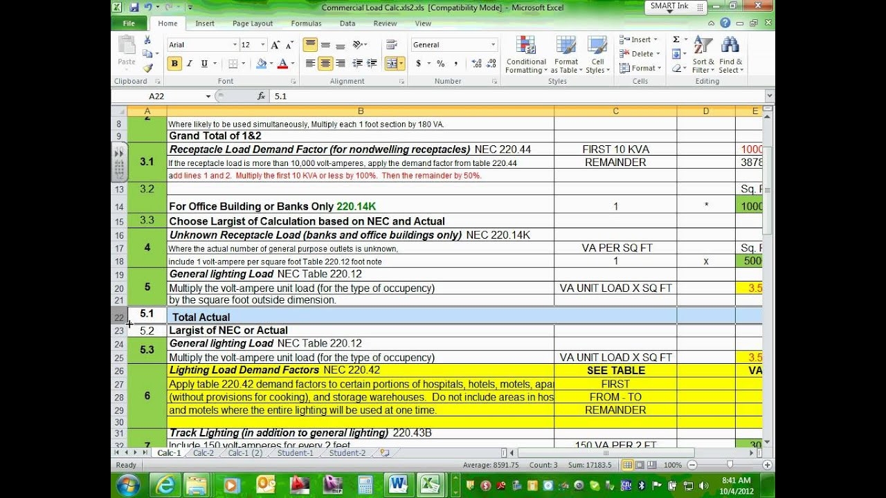 Electrical Commercial Project Calculation Excel File 10 04 12 YouTube