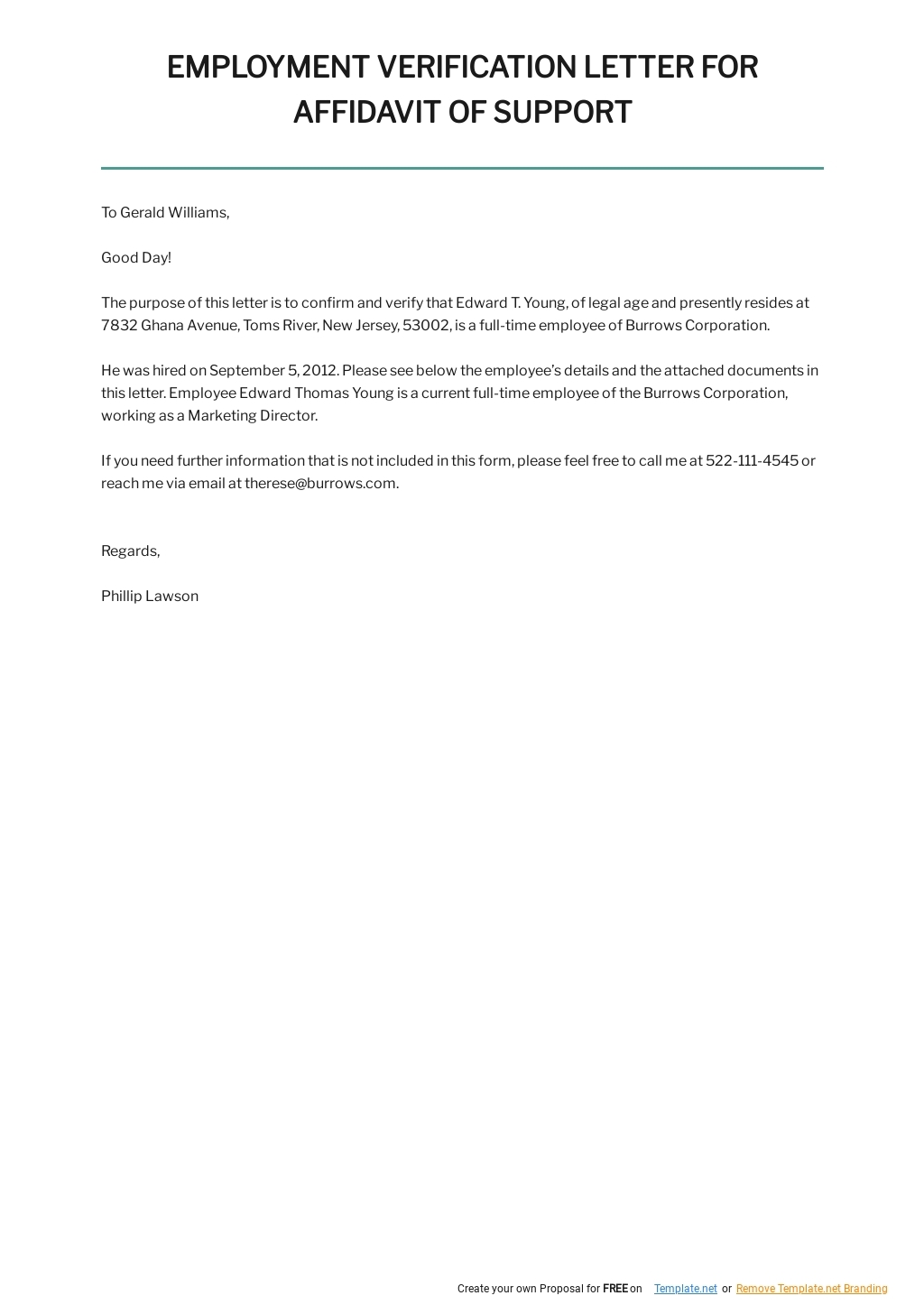 Employment Verification Letter For Affidavit Of Support In Word Google Docs Pages PDF Download Template