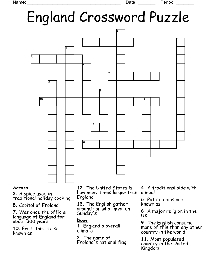 England Crossword Puzzle WordMint England Crossword Puzzle WordMint