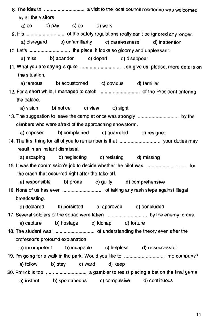English Advanced Vocabulary And Structure Practice