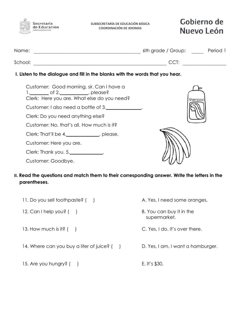 6th grade english worksheets