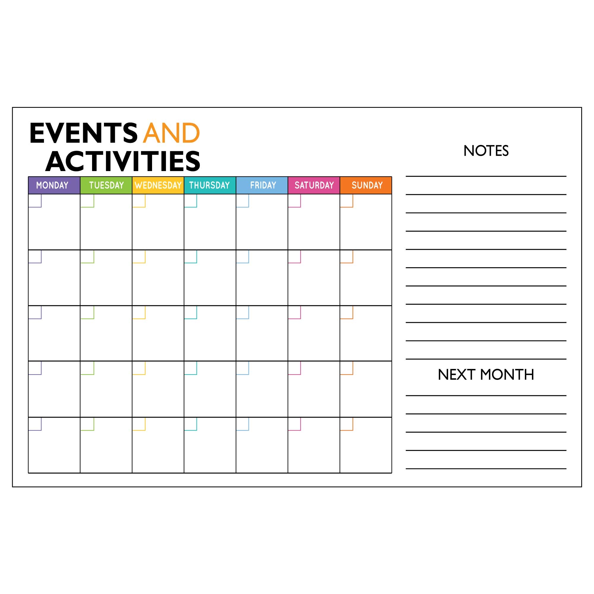 Events And Activities Calendar 24 x 36 Visual Workplace Inc 