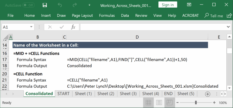 Excel Reference The Tab Name In A Cell A Simple Model