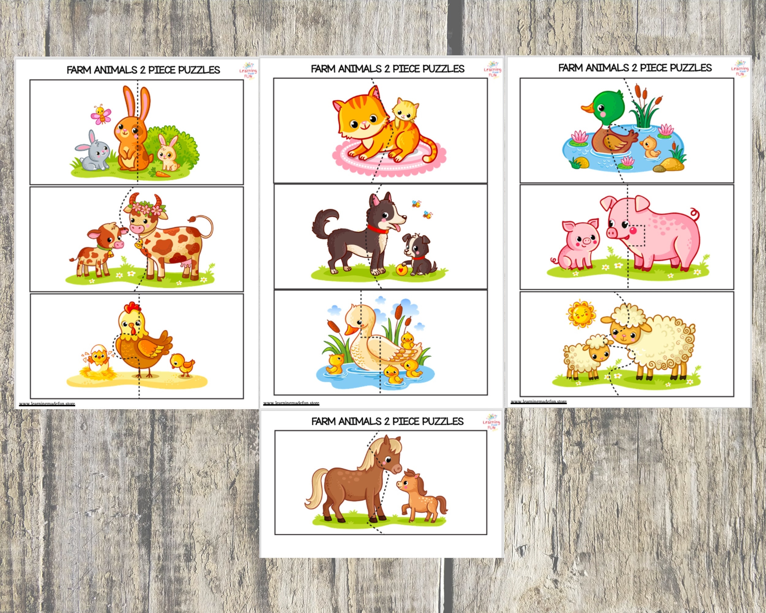 Farm Animals 2 Piece Puzzles Toddler Matching Games Farm Preschool Centers Learning Activities For 2 Years Old Printable Puzzles Kids Etsy
