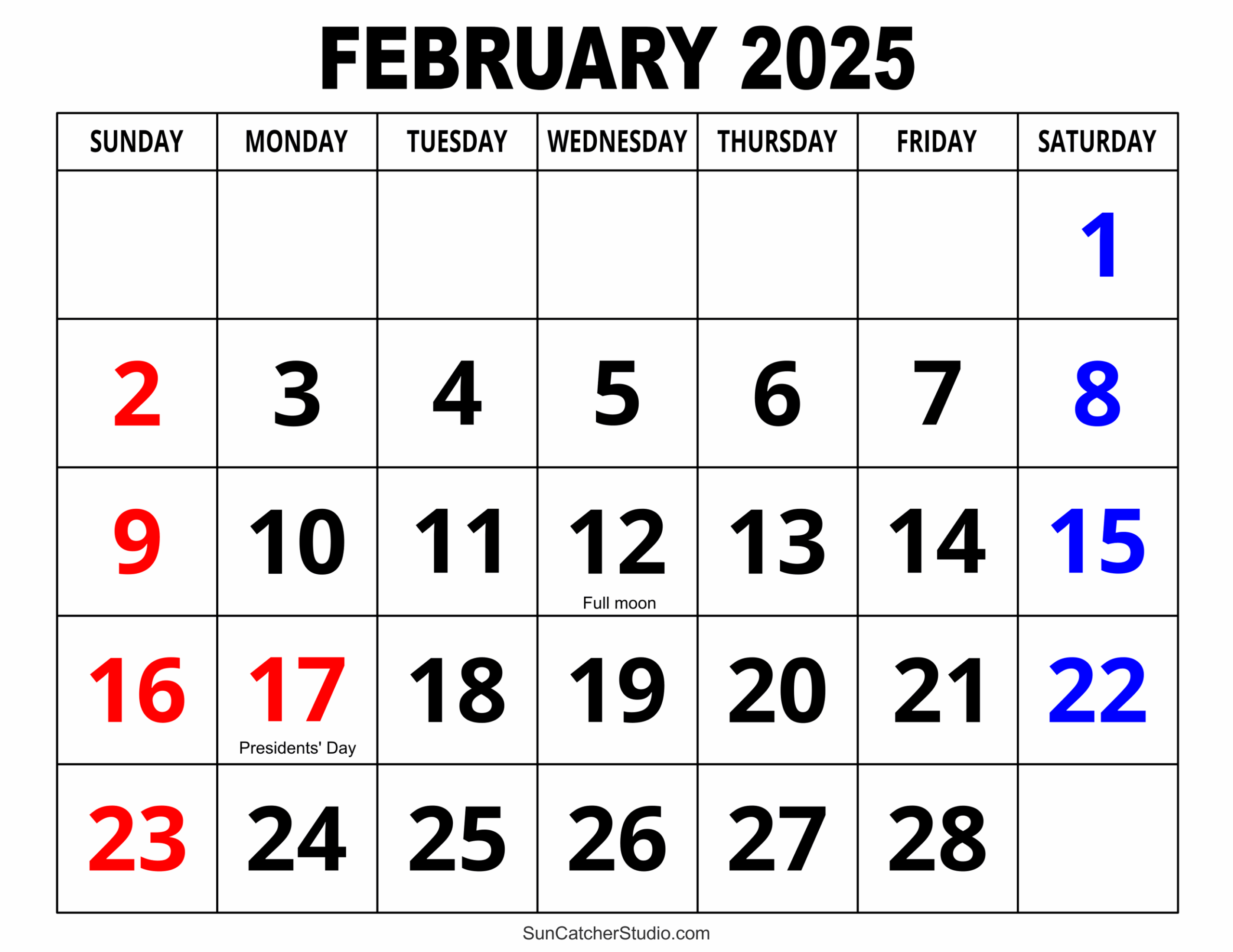feb 2025 printable calendar