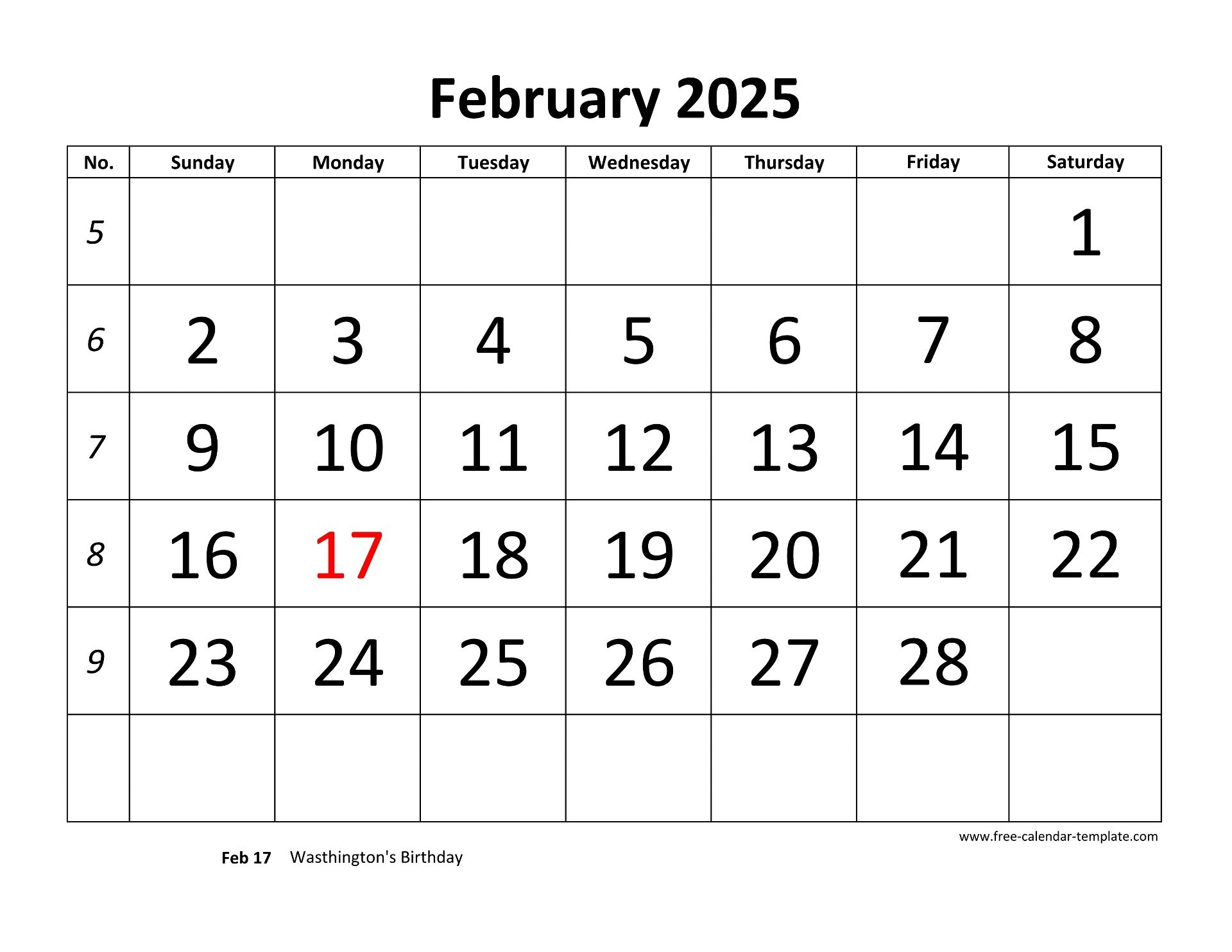 free printable blank calendar template 2025