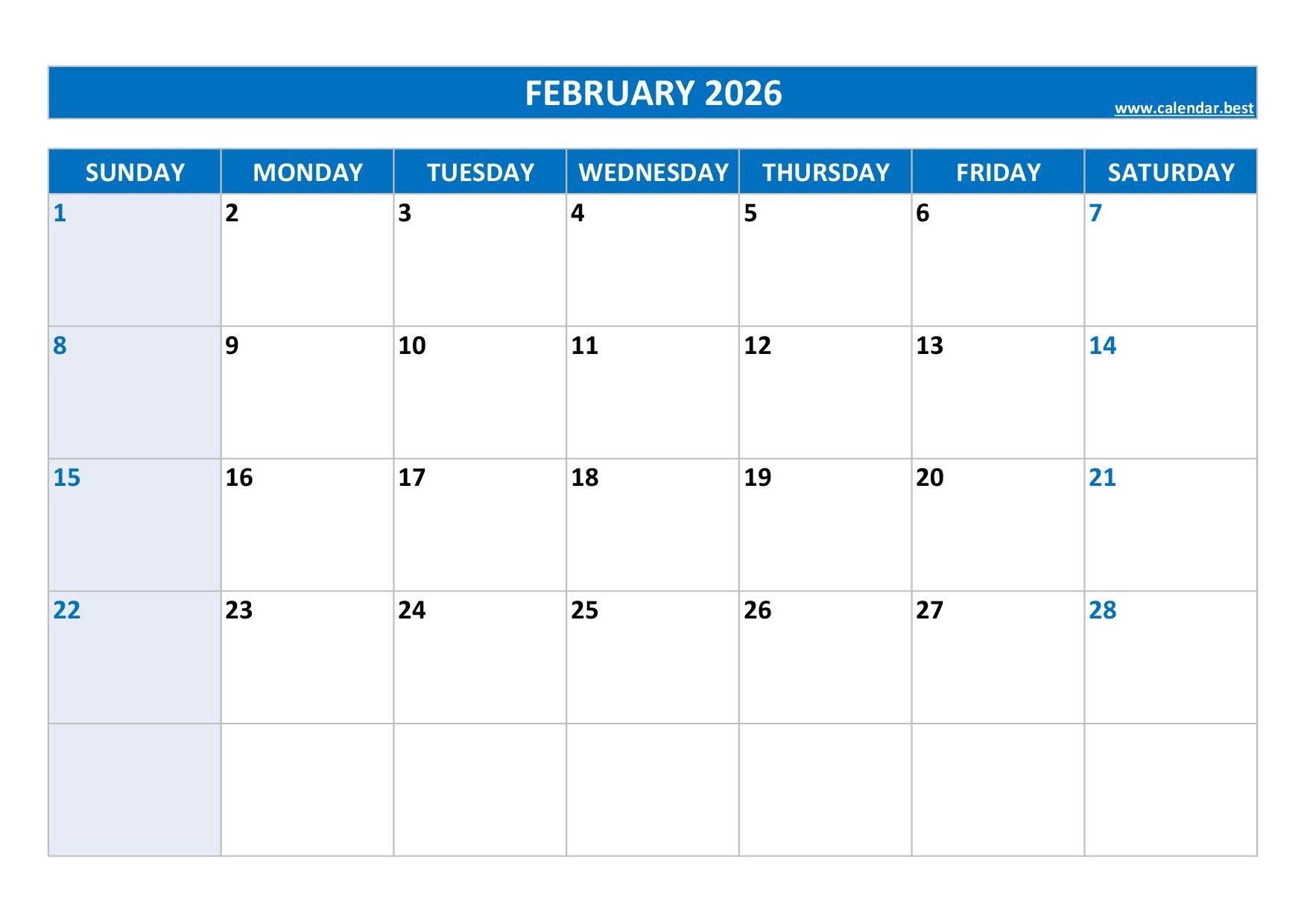 february 2026 calendar