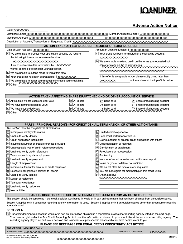 Fillable Online Adverse Action Notice Example Fax Email Print PdfFiller
