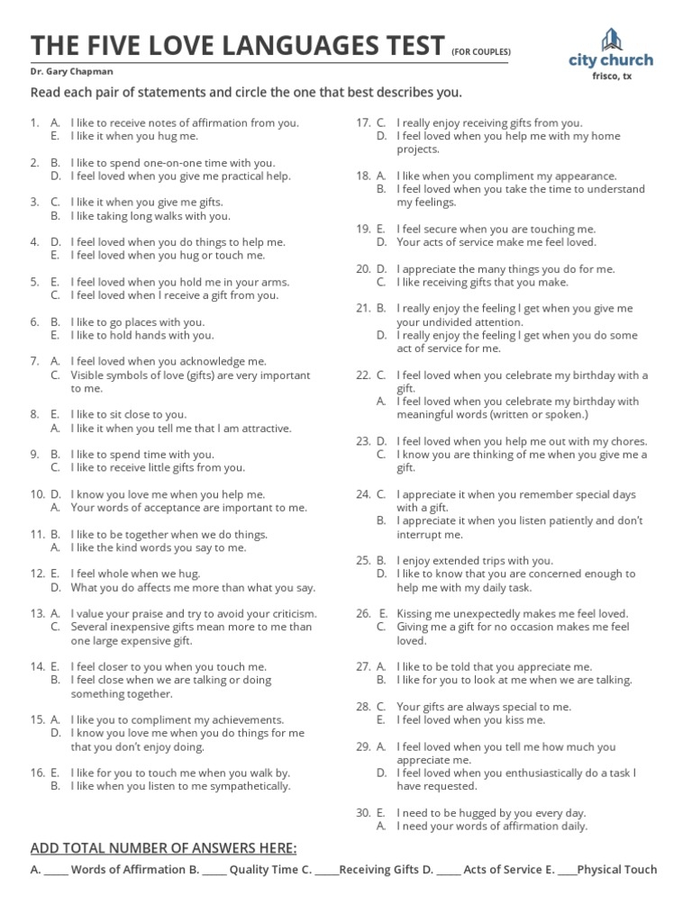 Five Love Languages Of Children Free Love Language Test For Kids Worksheets Library