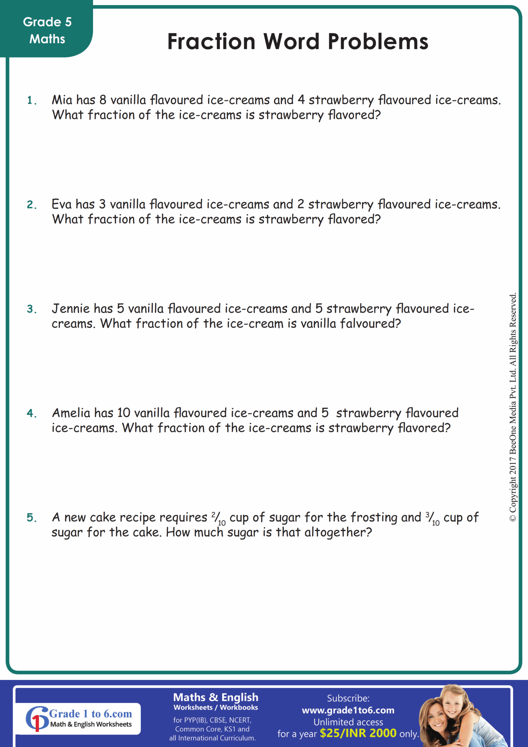 Fraction Word Problems Grade 5 Grade1to6 Fraction Word Problems Grade 5 Grade1to6