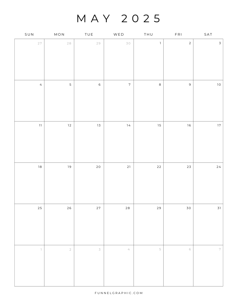 Free 2025 Calendar Printable Blank Portrait Templates