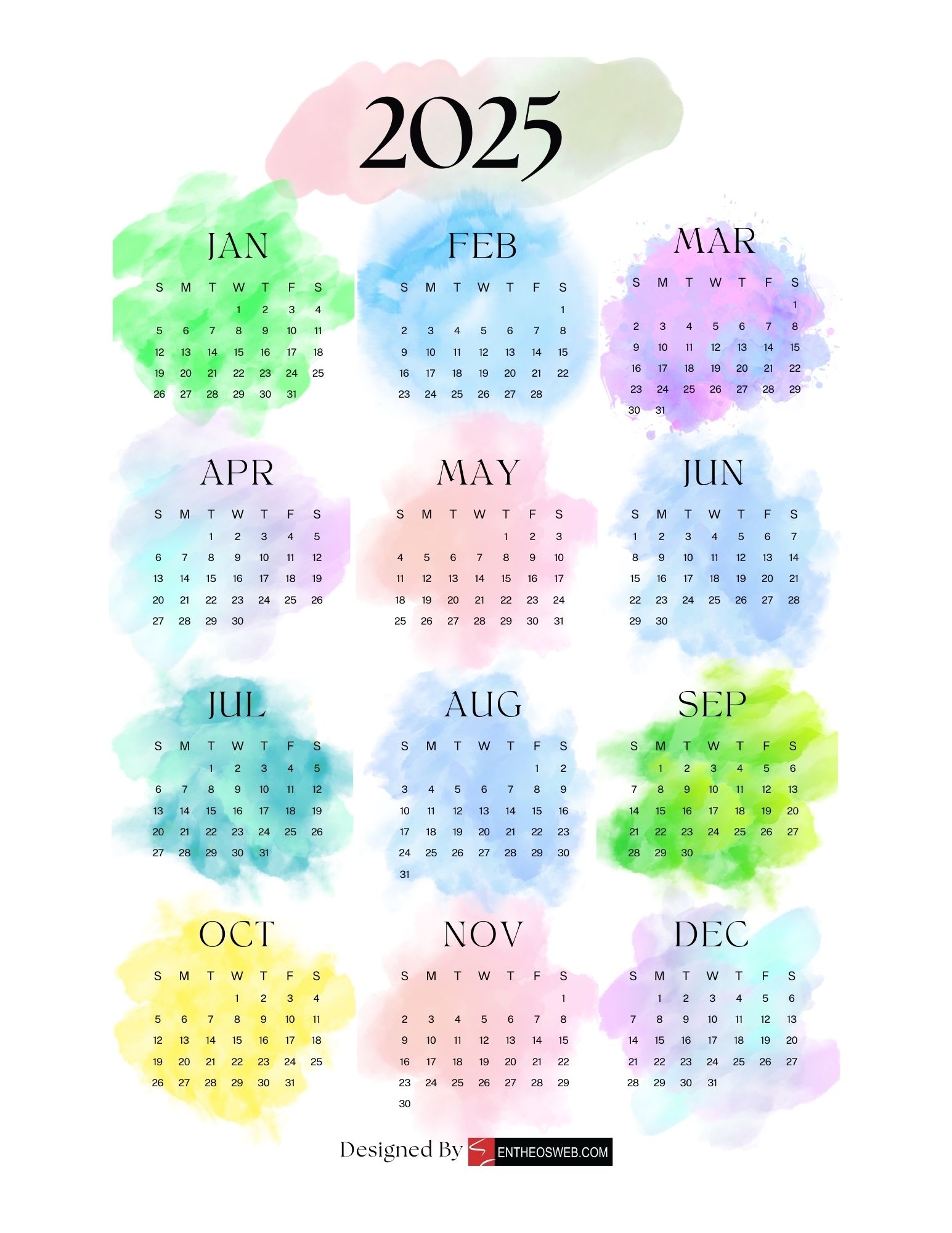 2025 calendar printable cute