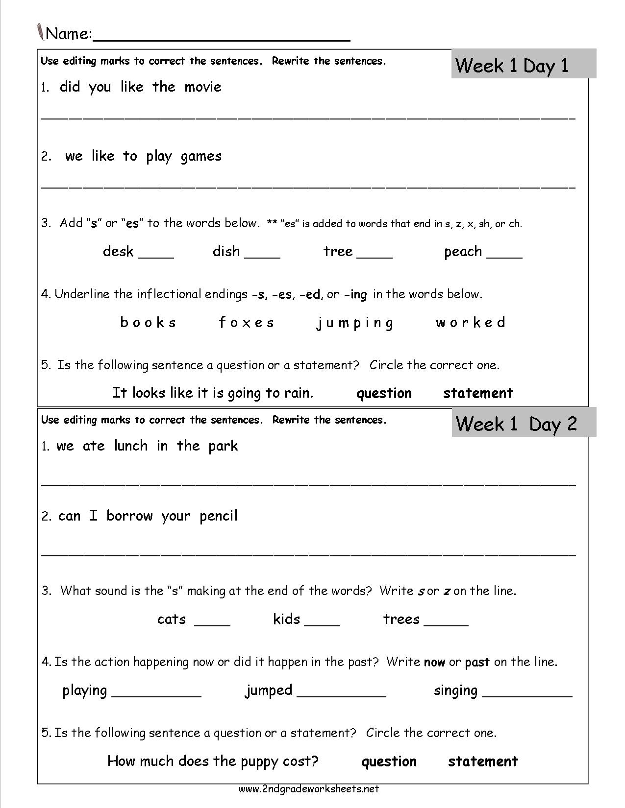 Free 2nd Grade Daily Language Worksheets Free 2nd Grade Daily Language Worksheets