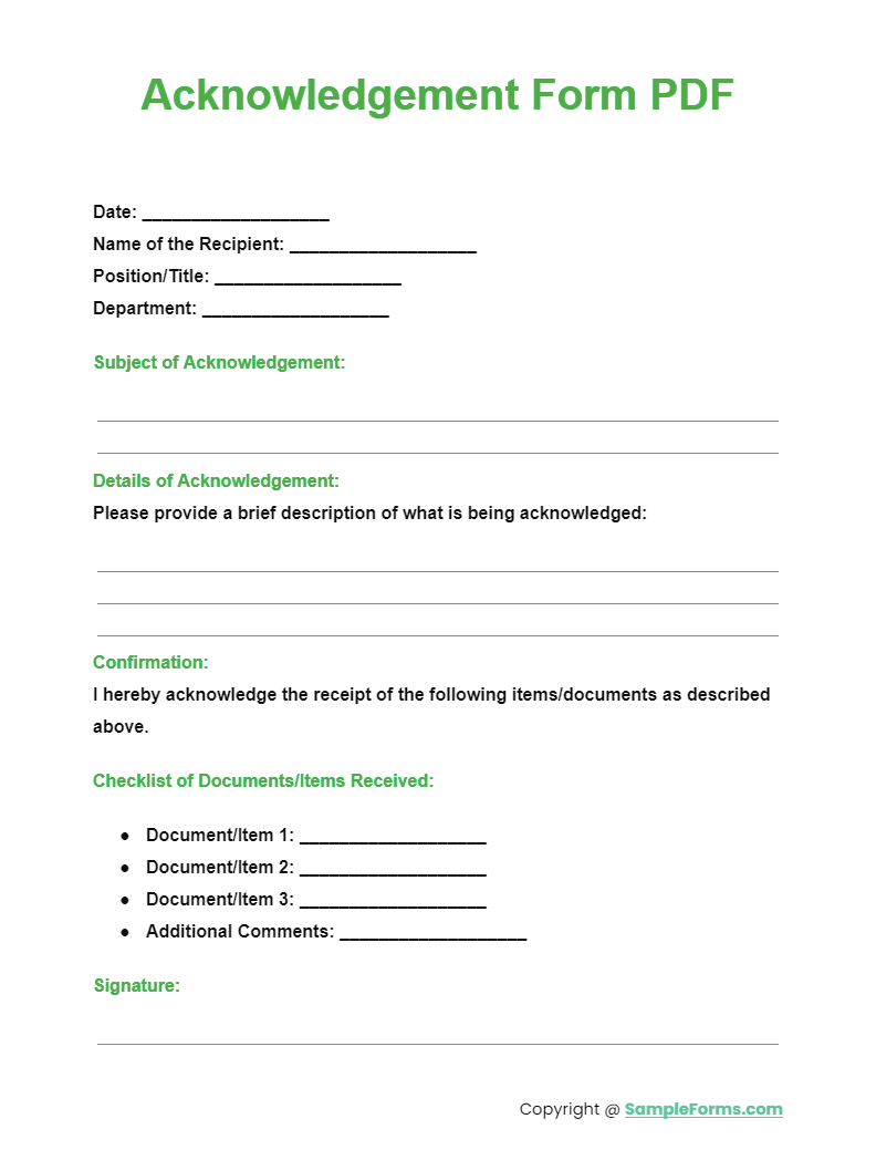 FREE 56 Acknowledgement Form Samples PDF MS Word Google Docs Excel