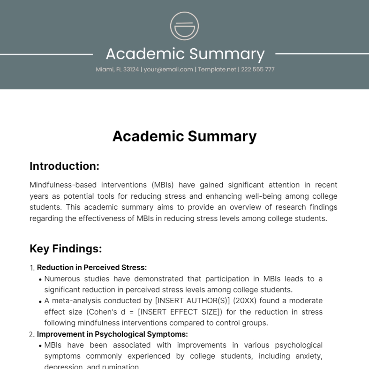 Free Academic Summary Template To Edit Online