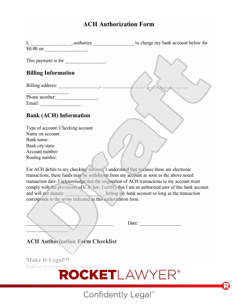 ach authorization form template
