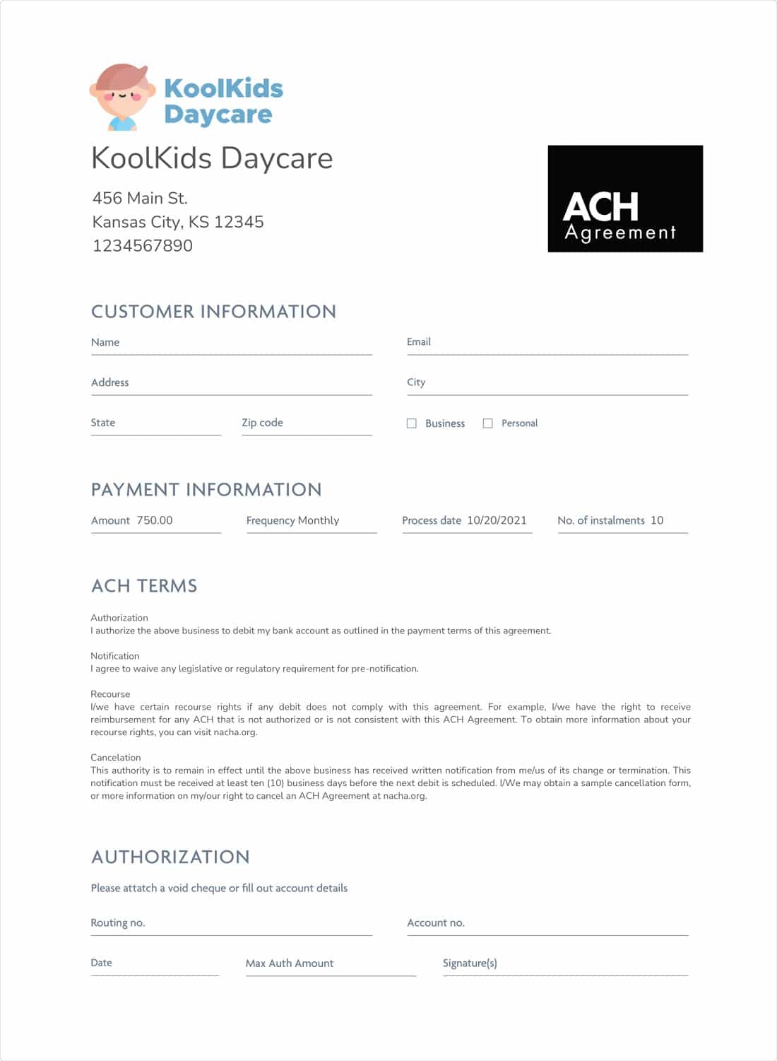 ach form template