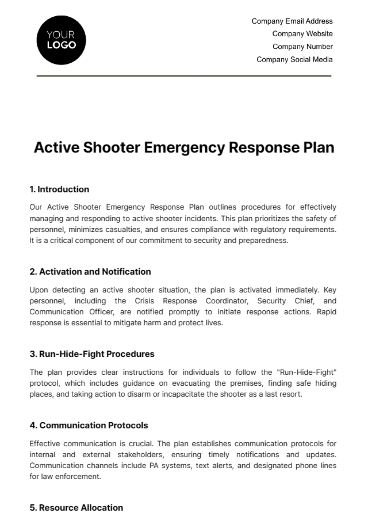 Free Active Shooter Emergency Response Plan Template To Edit Online