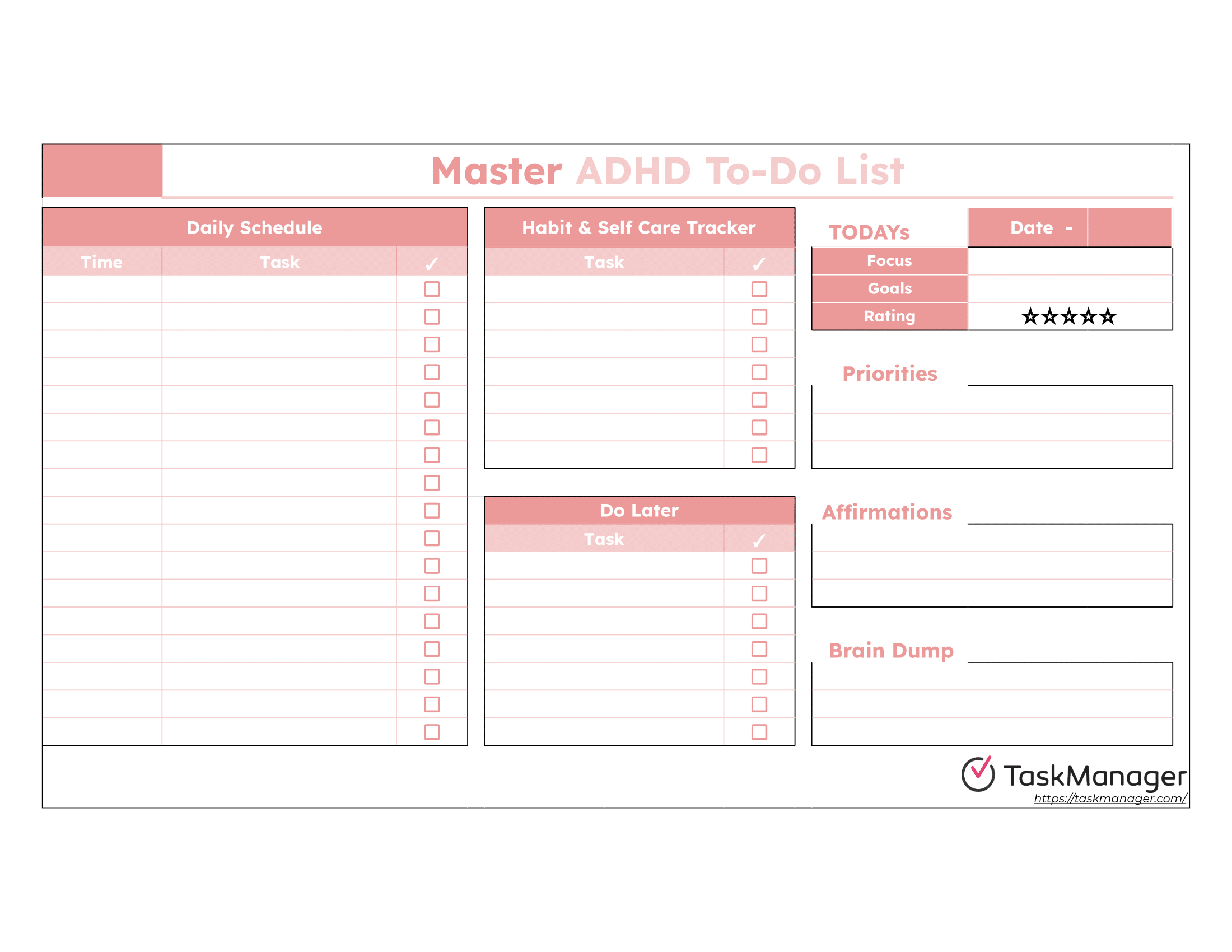 Free ADHD To Do List Templates 4 PDF Word Excel