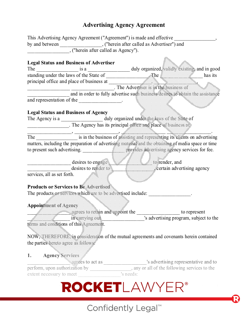 Free Advertising Agency Agreement Rocket Lawyer