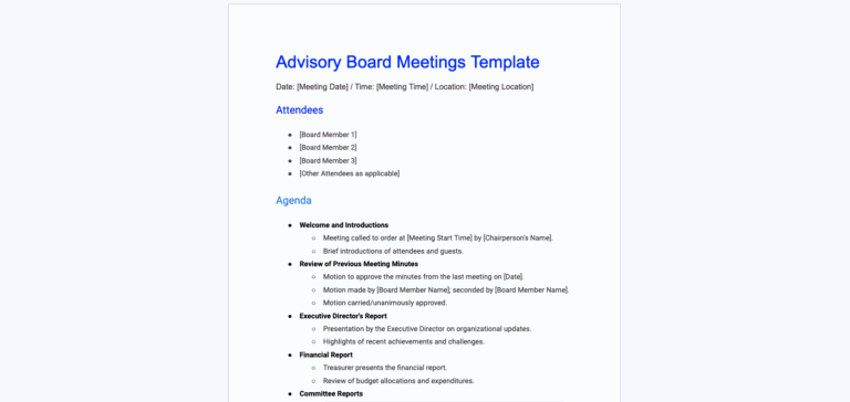 Free Advisory Board Meetings Template