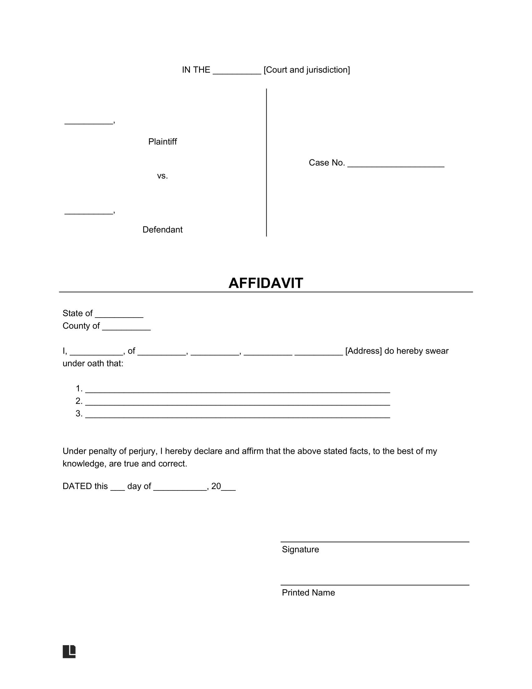 affidavit template new york