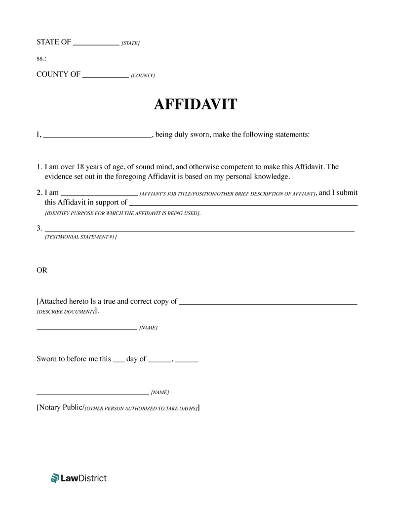 Free Affidavit Template Valid For All States PDF Word LawDistrict