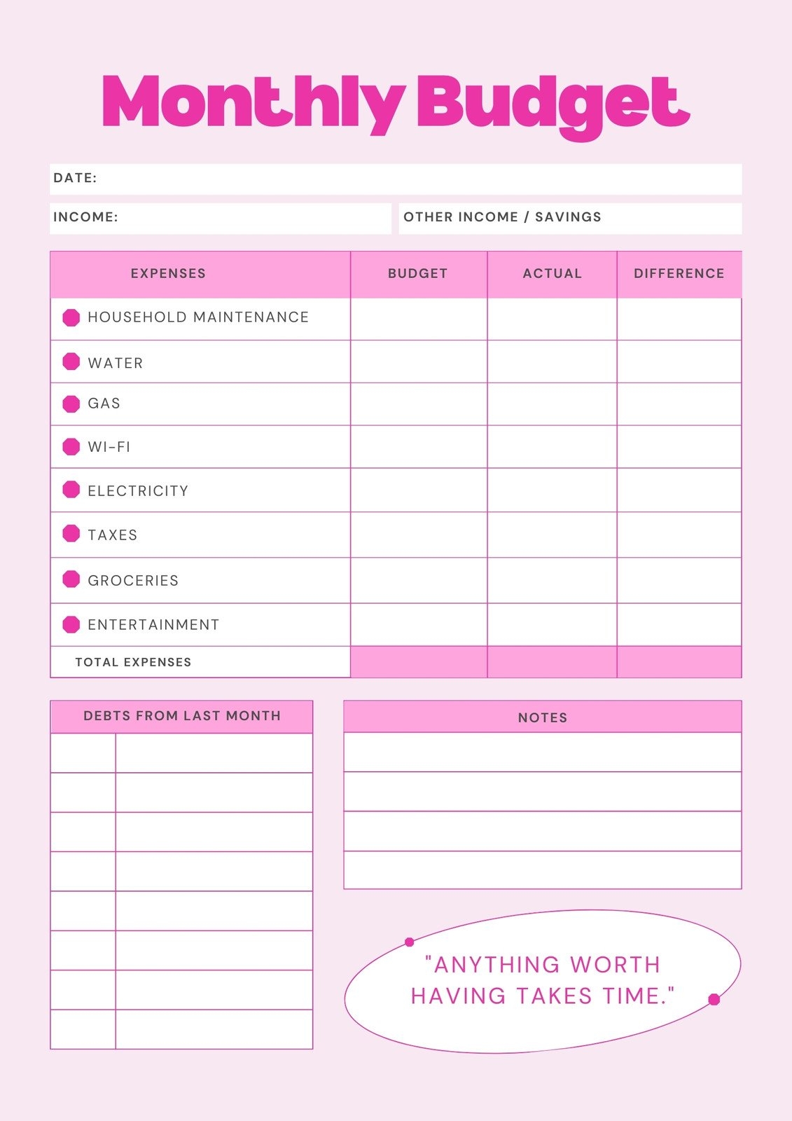 printable budget sheet free
