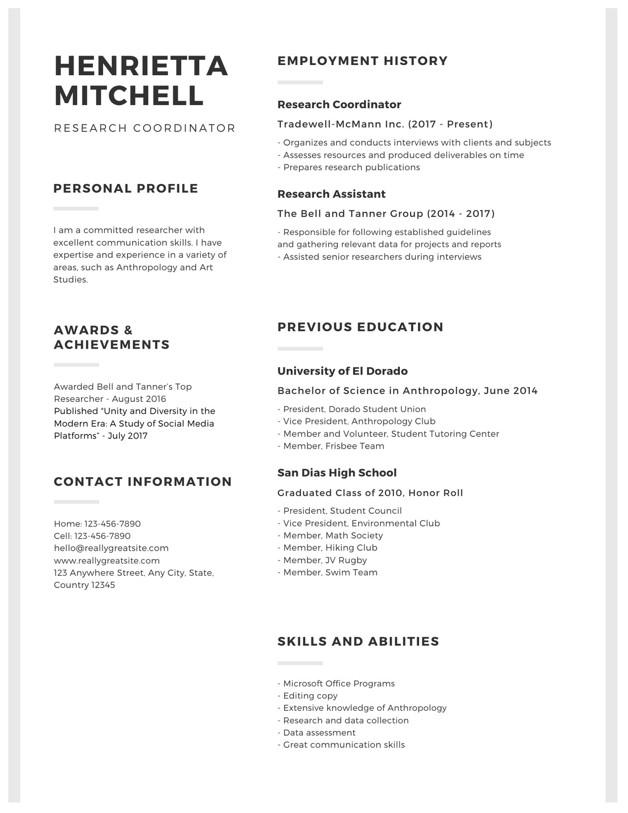 academic cv template word