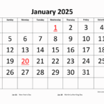 Free Download Printable Calendar 2025 Large Font Design Holidays On Red