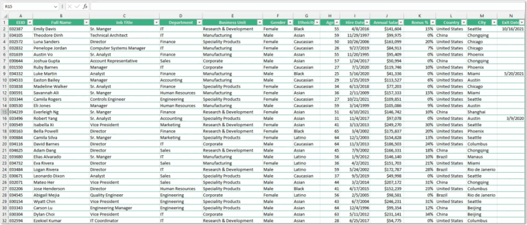 Free Example Data Sets For Spreadsheets Instant Download 