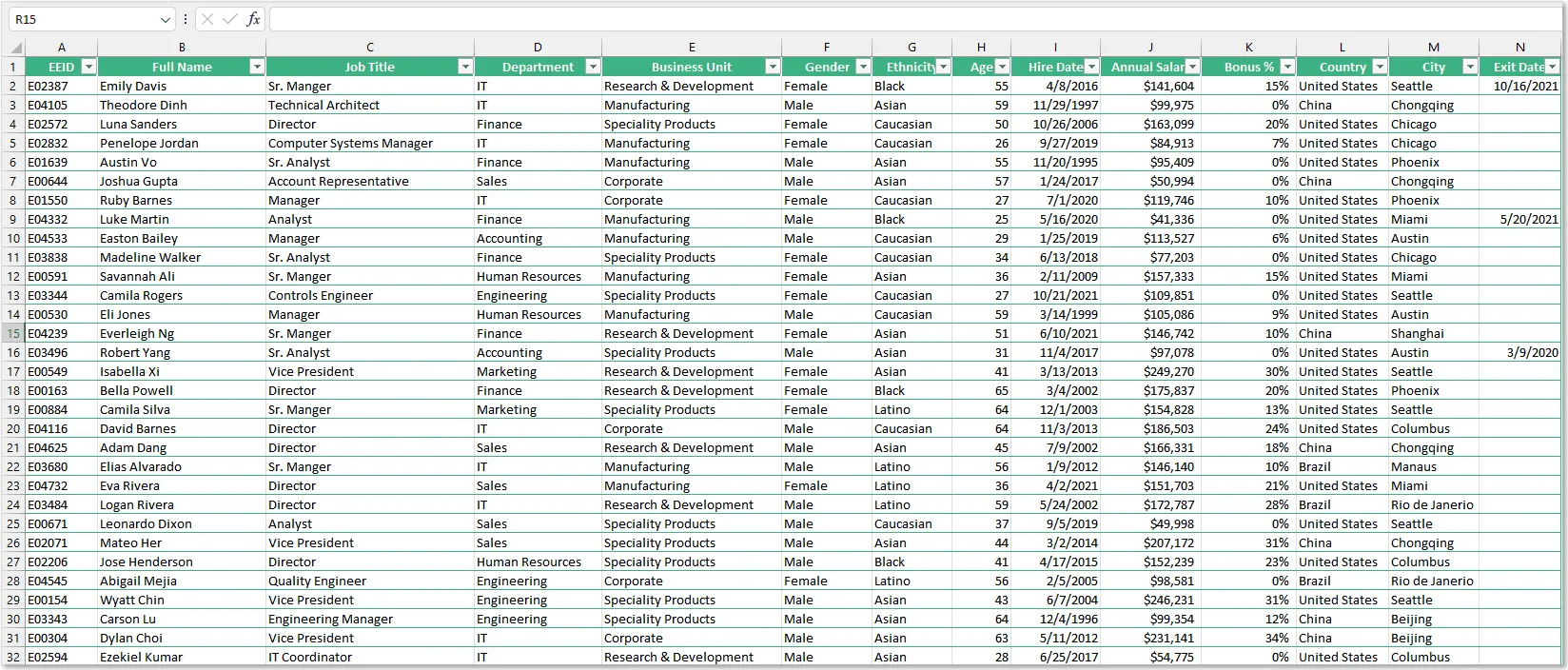 Free Example Data Sets For Spreadsheets Instant Download 