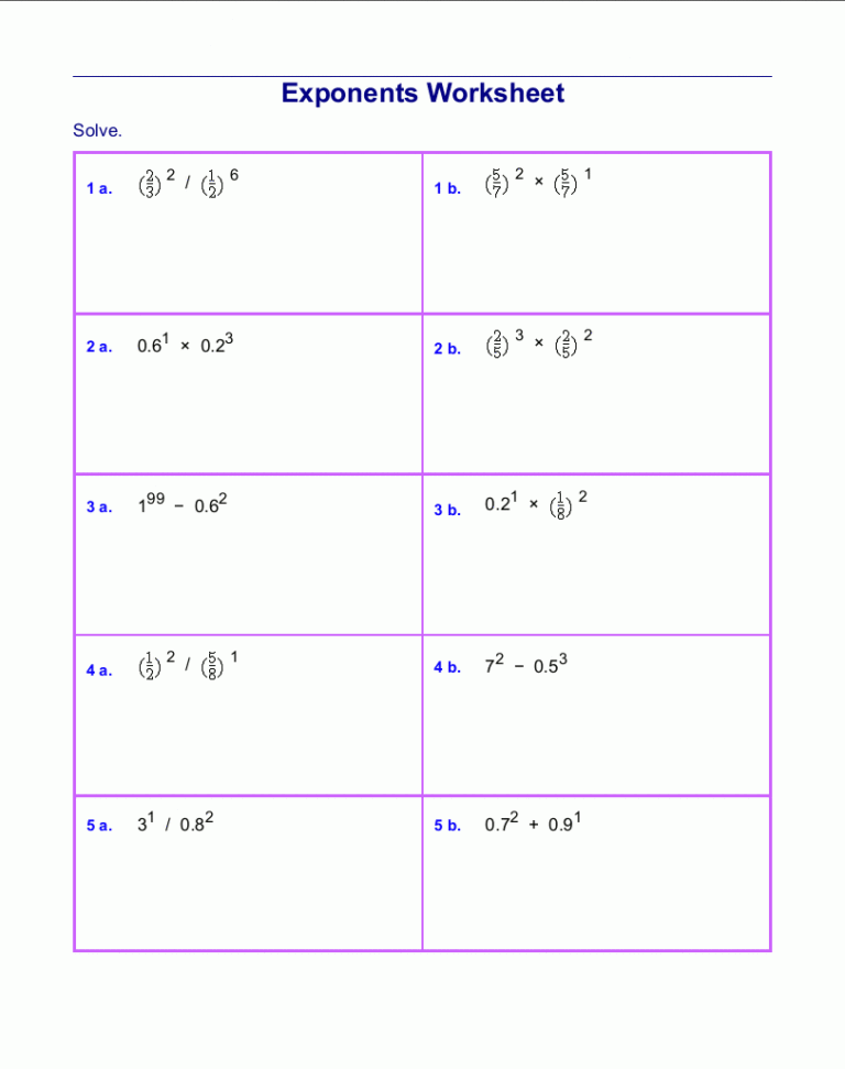Free Exponents Worksheets