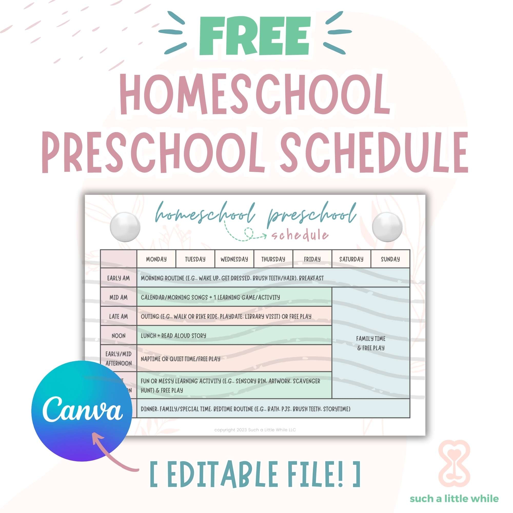 free editable preschool schedule printable