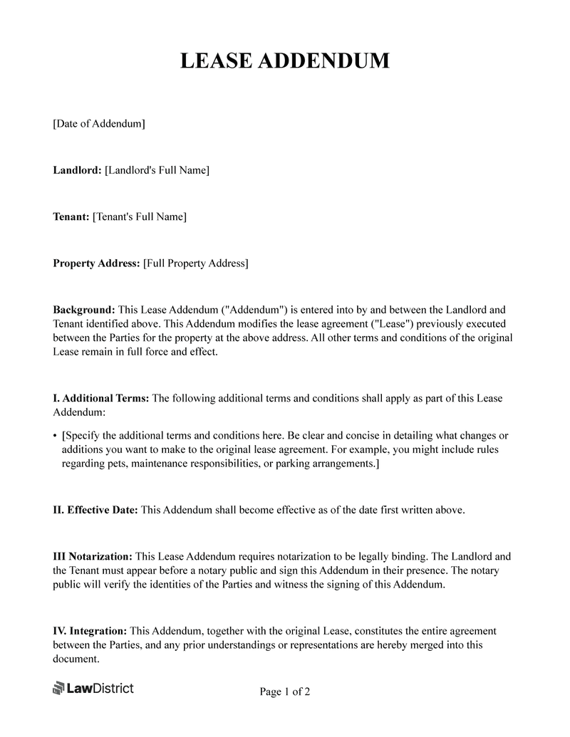Free Lease Addendum PDF Word Template LawDistrict
