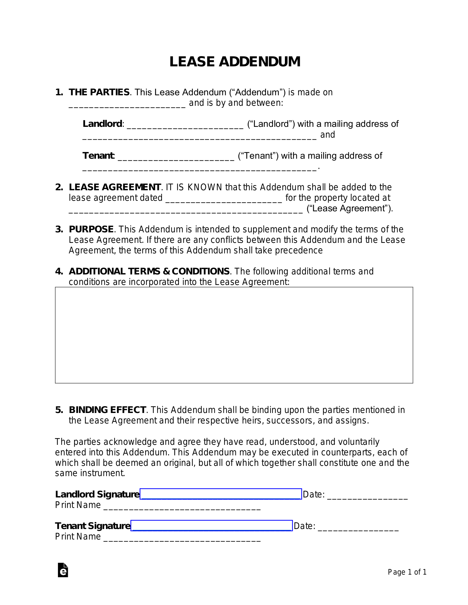 Free Lease Addendum Templates 12 PDF Word EForms