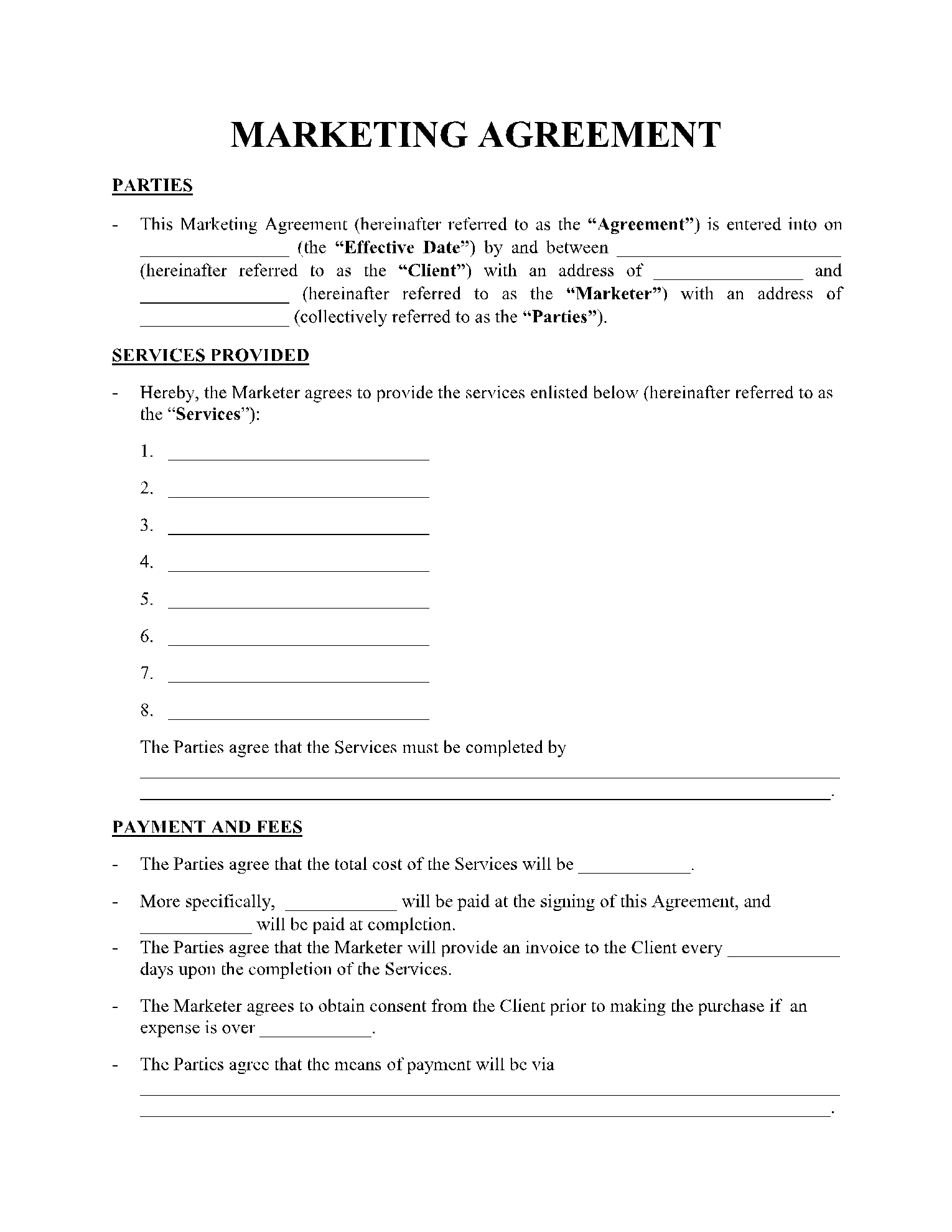 Free Marketing Agreement Template In 2021 CocoSign